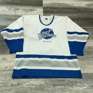 Vintage 90s Planet Hollywood Dallas White Blue Grey Mens M Logo Hockey‎ Jersey